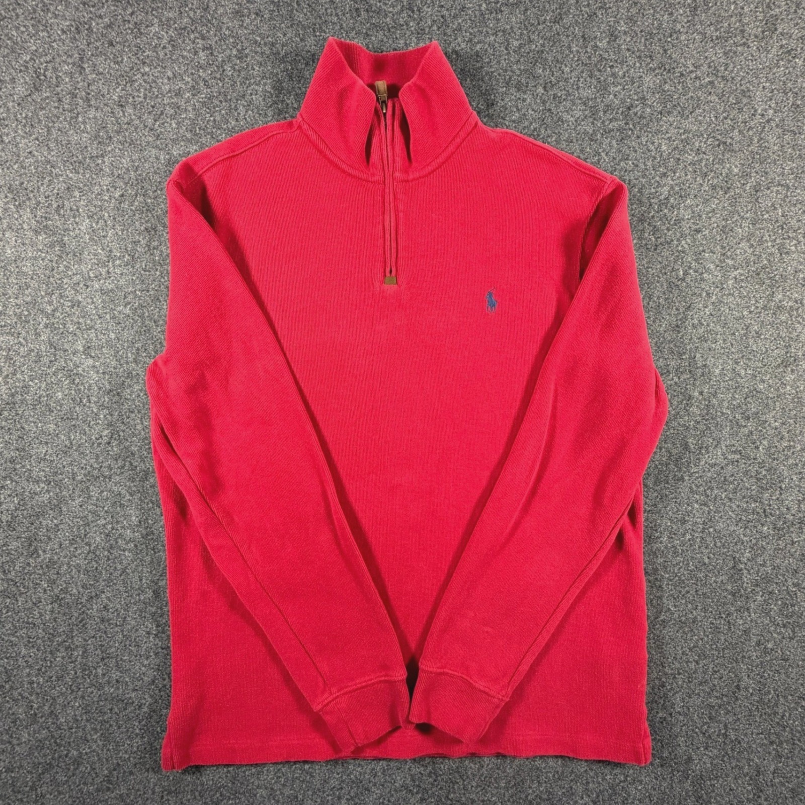 Polo Ralph Lauren Mens Large Red Quarter Zip Pullover Cotton Ribbed Sweater L